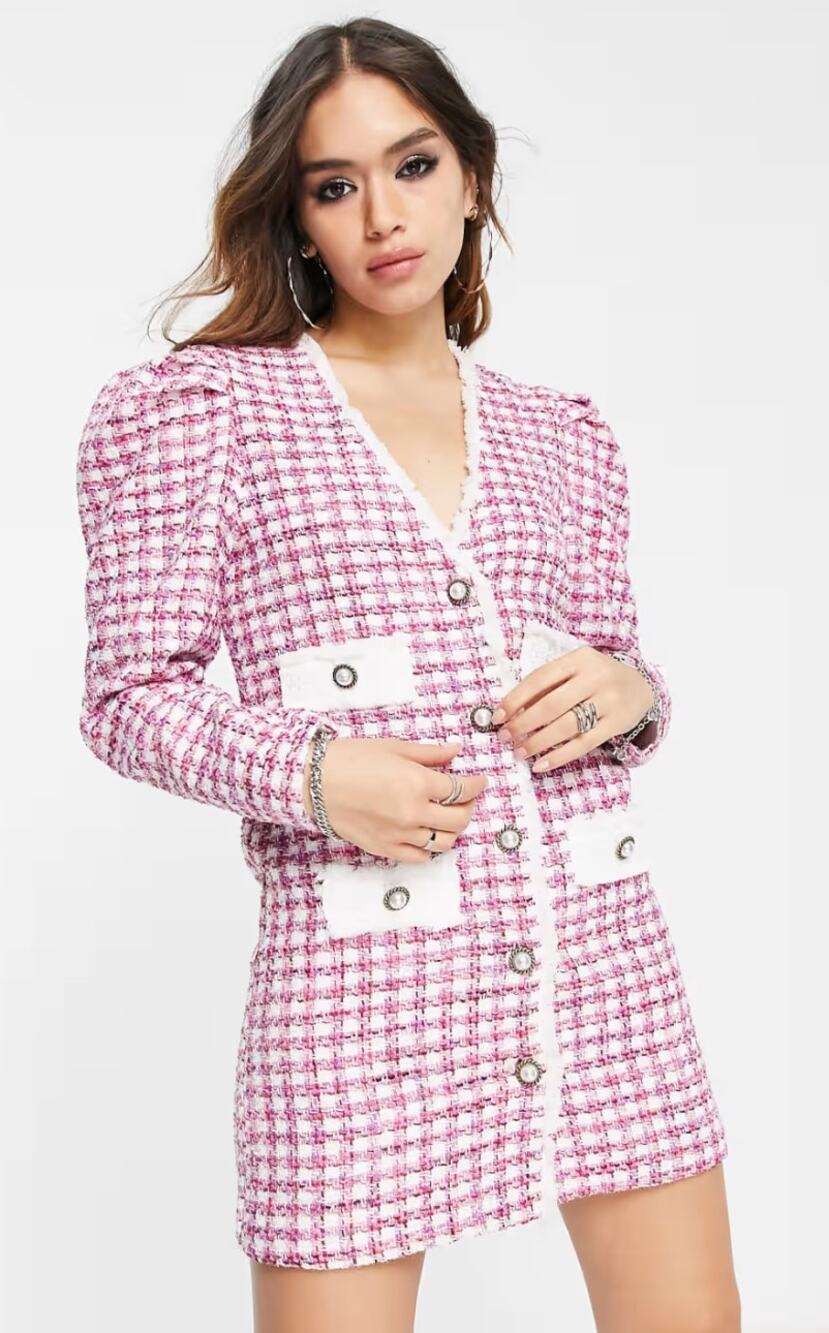 Sister Jane Dress Small Olivia Checked Boucle Mini In Pink Tweed Chic Classic